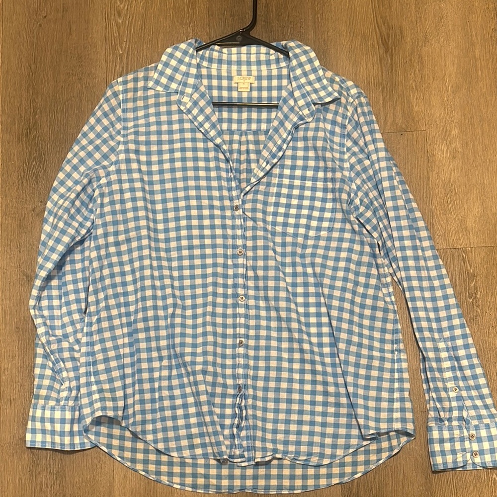 J. Crew Sky Blue and White Gingham Shirt